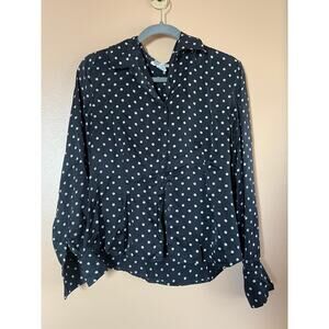 Robbie Bee Black White Polka Dot Silk Blouse | Size L | 100% Silk | Vintage 90s